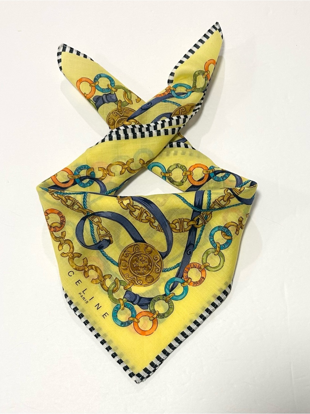 WOMEN HANDKERCHIEF CELINE Gold Yellow COTTON POCKET SQUARE 18”